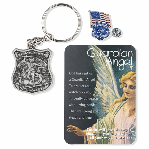 Police Officer "Guardian Angel" Appreciation Boxed Gift Set-Includes Verse Card, Keychain, and Lapel Pin