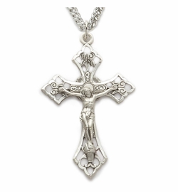 Sterling Silver  Crucifix Necklace in a Pierced Ornate Design