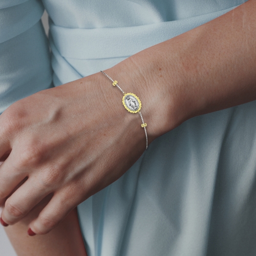 Sterling Silver Two-Tone Miraculous Medal Adjustable Bolo Bracelet