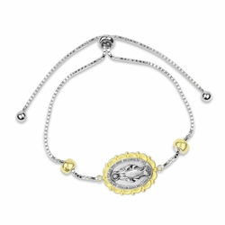 Sterling Silver Two-Tone Miraculous Medal Adjustable Bolo Bracelet