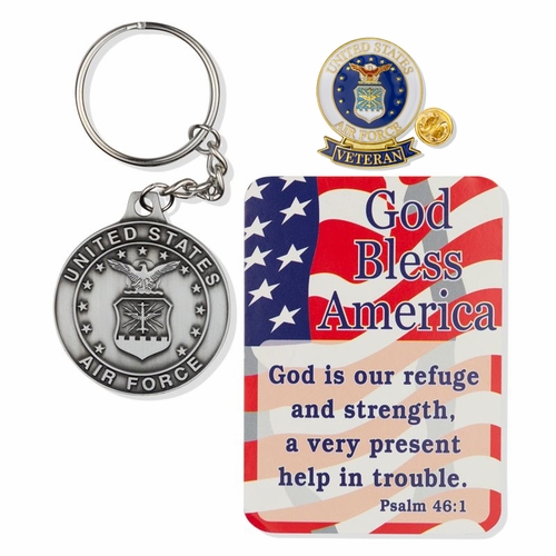 United States Air Force Veteran "God Bless America" Appreciation Boxed Gift Set-Includes Verse Card, Keychain, and Lapel Pin