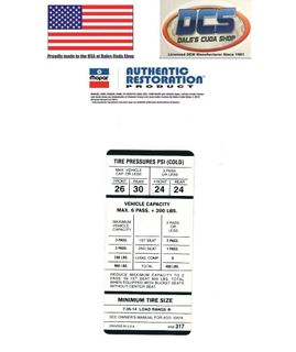 1971 74 Barracuda Challenger 7.35x14 Tire Pressure Decal 3402317