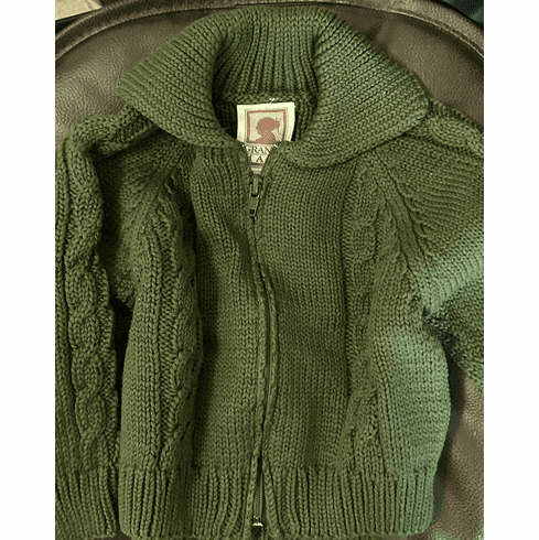 Granny-Made� Zipper/Cable Cardigan-Forrest Green