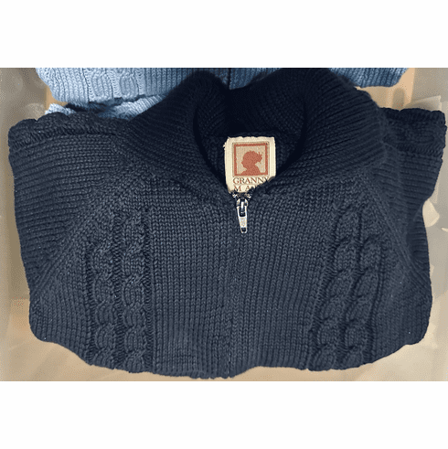 Navy Zipper Cable Cardigan