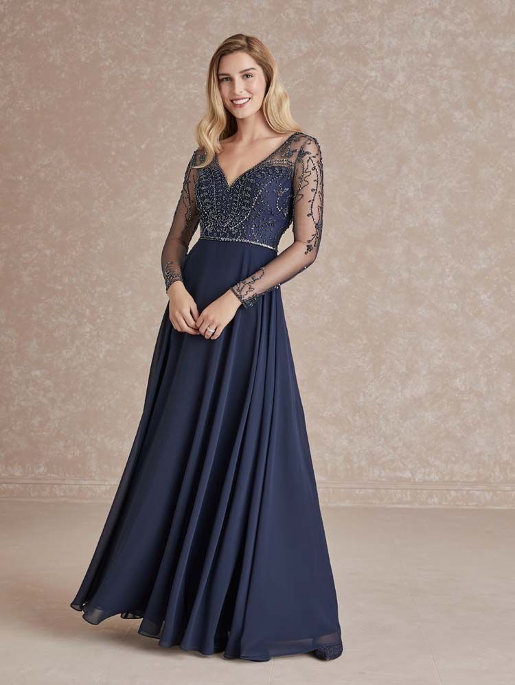 Adrianna Papell Navy Blue Beaded V-neck Lace Short Sleeve Gown | Poshare