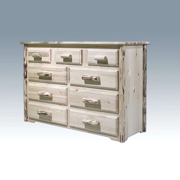 Amish "Montana" Pine Log Dresser 9 DrawerLog Cabin Rustics