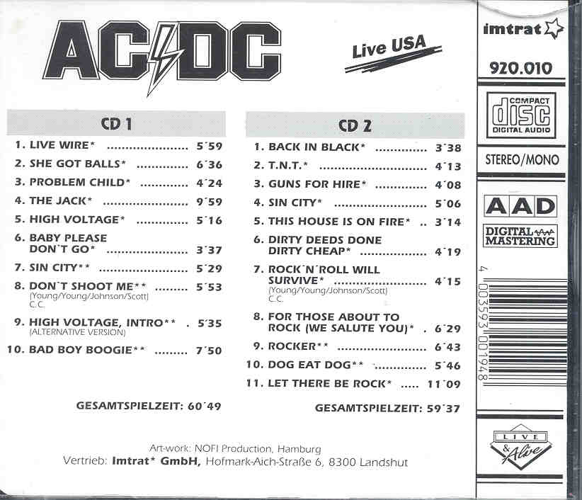Ac Dc (2/Cd) Live in USA Vol. 1/2