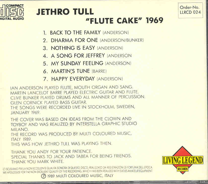 Jethro Tull Cd Flute Cake 1969
