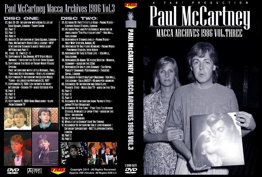 PAUL McCARTNEY (2/DVD) MACCA ARCHIVES 1986 VOL.3