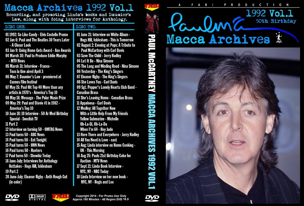 PAUL McCARTNEY (2/DVD) MACCA ARCHIVES 1992 VOL.1