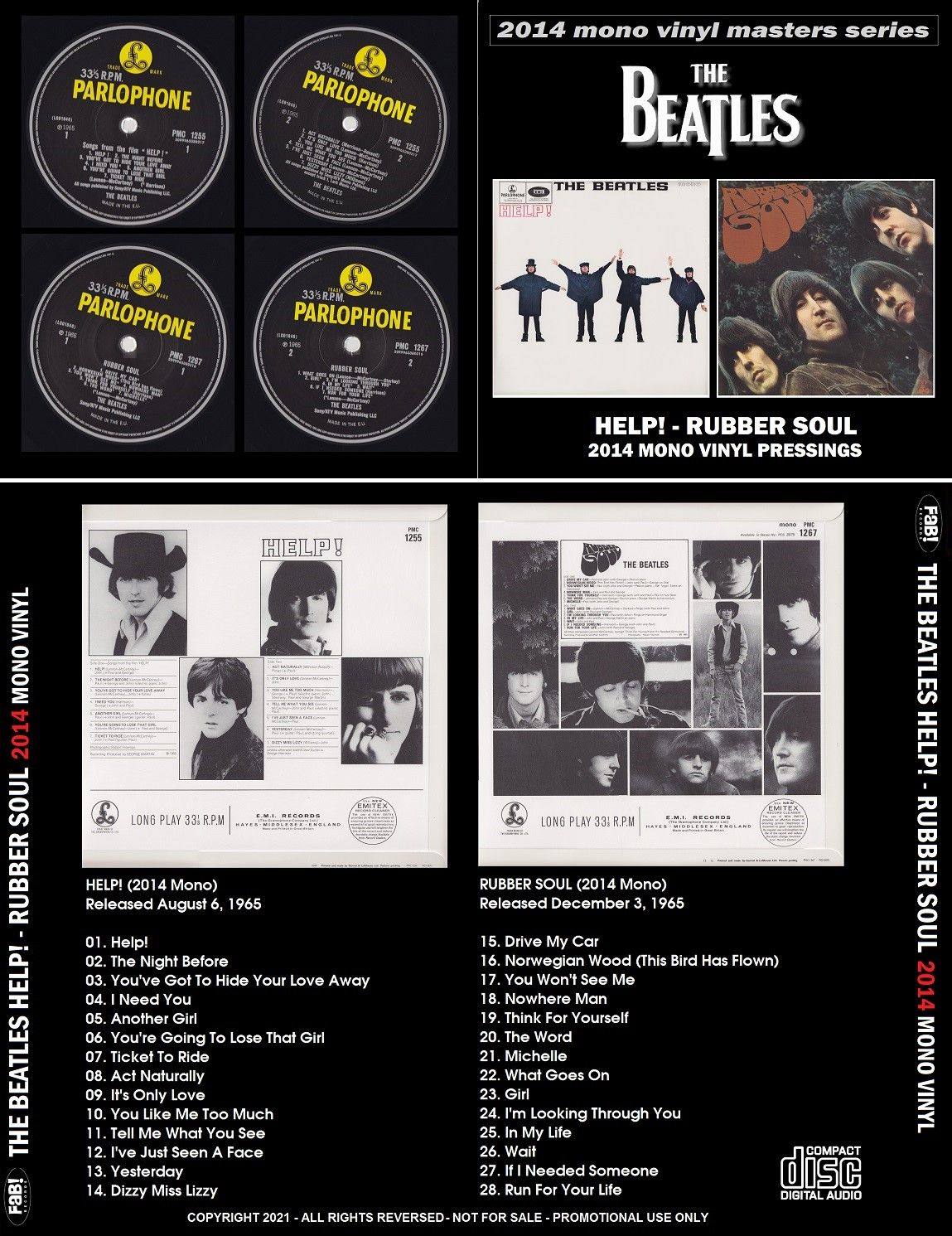 BEATLES CD HELP! RUBBER SOUL 2014 MONO VINYL