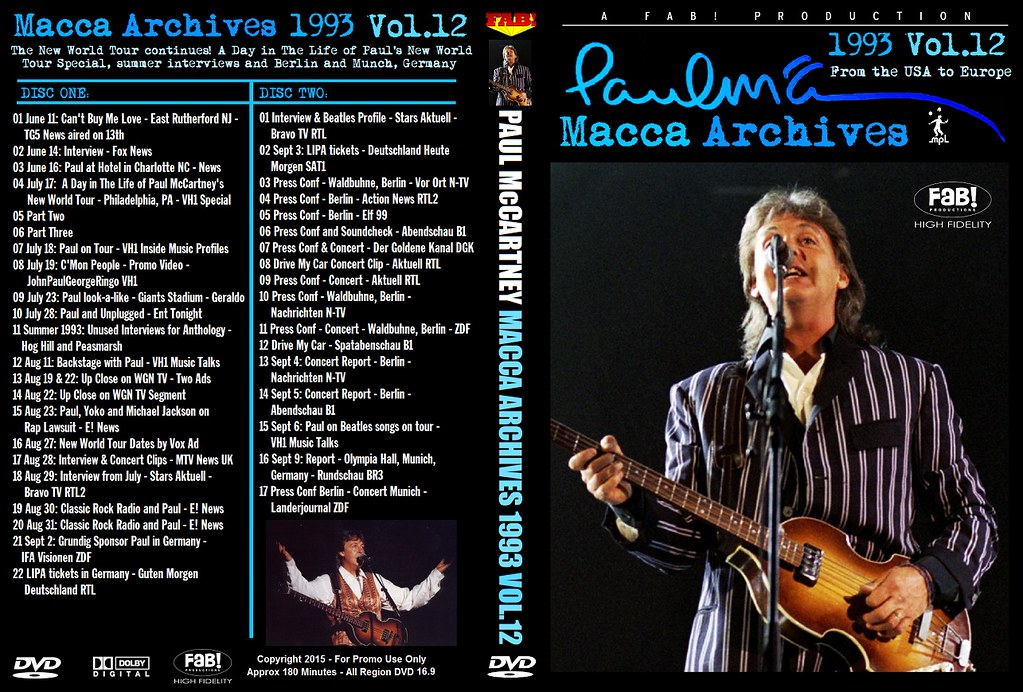 PAUL McCARTNEY (2/DVD) MACCA ARCHIVES 1993 VOL.12