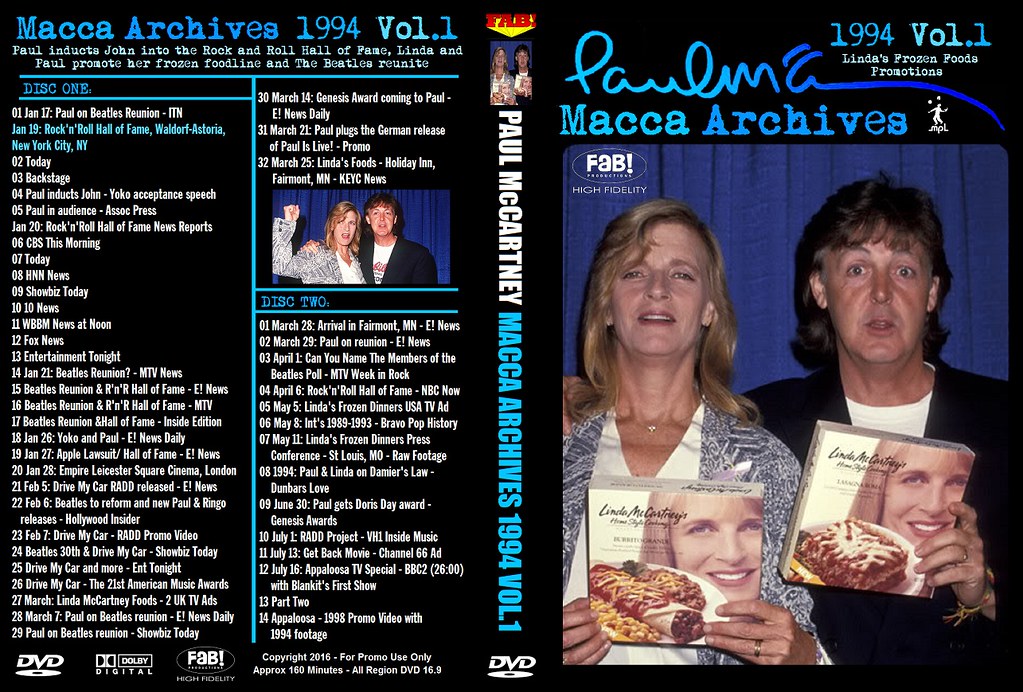PAUL McCARTNEY (2/DVD) MACCA ARCHIVES 1994 VOL.1