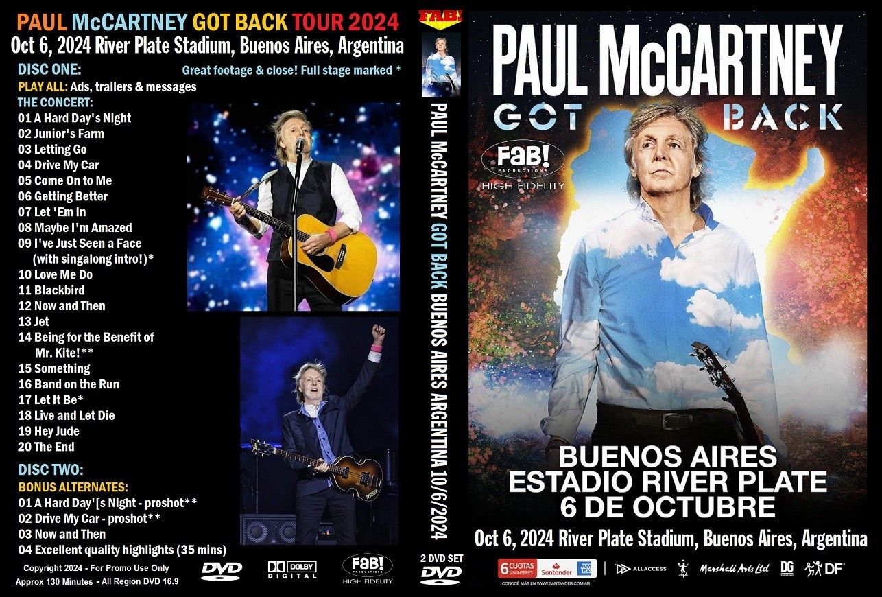 PAUL McCARTNEY 2/DVD) GOT BACK BUENOS AIRES ARGENTINA 10/6/2024