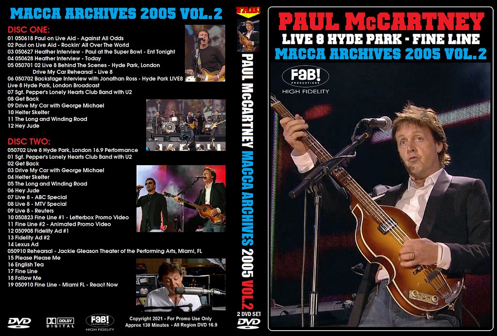 PAUL McCARTNEY (2/DVD) MACCA ARCHIVES 2005 VOL.2 LIVE 8 FINE LINE