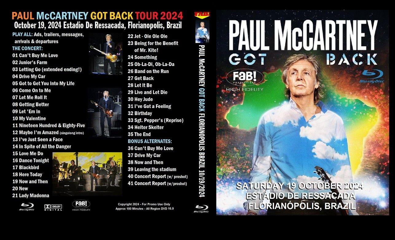 PAUL McCARTNEY DVD GOT BACK FLORIANOPOLIS BRAZIL10/19/2024 BLURAY