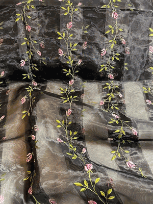 Black Rose Vine Organza Stripe