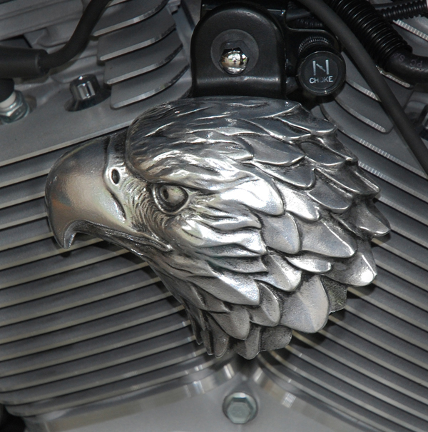 POLISHED ALUMINUM BALD EAGLE WITH HEAVY ACCENTS
