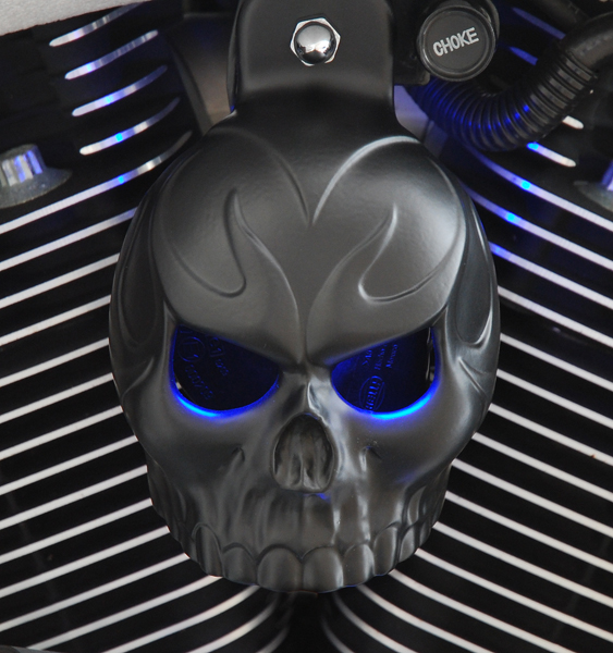 SATIN BLACK EVIL TWIN SKULL HORN COVER WITH LED
