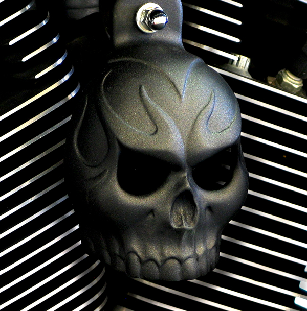TEXTURED BLACK POWDER COAT EVIL TWIN SKULL
