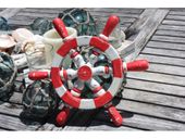 10" Red and White SHIP WHEEL - Nautical Coastal Decor.