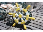 10" Yellow and White SHIP WHEEL - Nautical Coastal Decor
