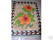 11 x 14 Hawaiian Orange Hibiscus Tapa Cloth Painting. Tropical Home Decor. Oceanic Art.