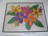 11 x 14 Hawaiian PLUMERIA Floral Tapa Cloth Painting. Tropical Home Decor. Oceanic Art.