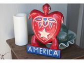 12" AMERICA Red, White and Blue Painted Wood TURTLE Sign. Patriotic Americana Decor. Gifts with Aloha...