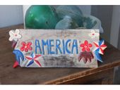 12" AMERICA Red, White and Blue Sign -  Painted Wood Sign - Patriotic Americana Decor