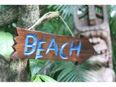 12" "BEACH" DRIFTWOOD SIGN with Arrow - Rustic Tropical Tiki Bar Sign. Pool Decor.  GIfts with aloha...