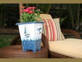 12" Nautical Planter. Available in Red / Yellow/ Blue Coastal Colors.  