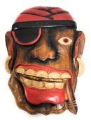 12" PIRATE 3D HEAD MASK w/ earrings and cigar. Tiki Decoration. 