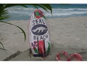 14" SEAL BEACH Tiki Surfboard Sign. Tropical Surfing Decor - Hawaiian Gifts with Aloha...