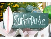 14" SURFER DUDE Green Roxy Tiki Surf Sign. Tropical Surfing Decor. Gifts with Aloha...