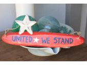 14" United We Stand Americana Wooden Surf Board Sign. American Patriotic Decor