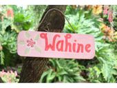 14" "Wahine" Local Girl Wooden Surf Sign - Pink Painted Wood Sign