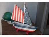 16" Americana Sail Boat  - STARS AND STRIPES USA Flag Patriotic Theme American Decor.
