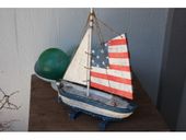 16" Americana Sail Boat - STARS AND STRIPES USA Flag Patriotic Theme / Nautical American Decor.