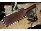 16" Hawaiian Axe Club with Authentic Sharks Teeth.  Traditional Polynesian Weapon.  Oceanic Art
