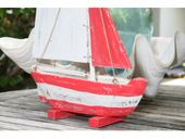 16" SAILBOAT Model Trophy - Red and White Coastal Colors - Rustic Nautical Decor