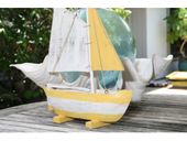 16" SAILBOAT Model Trophy - Yellow and White Coastal Colors - Rustic Nautical Decor