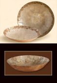 17 1/2" LARGE Capiz Medallions Round Bowl - Gold Finish- Tropical Table Accents.