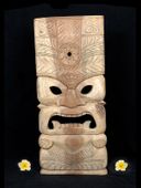 18" Hawaiian Kanaloa Tiki Mask. Polynesian Wood Totem Pole, Hand Sculptured Carving