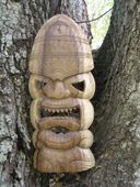 18" Hawaiian Kanaloa Tiki Mask. Polynesian Wood Totem Pole, Hand Sculptured Carving