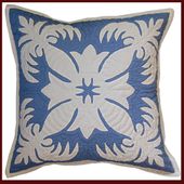 18" x 18" COLOR: Off-White on Wedgewood Blue COCONUT-PINEAPPLE DESIGN  Hawaiian Hand Quilted Pillowslip