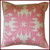 18"x18" Pink PLUMERIA Design. Hawaiian Quilted Pillow Slip. Tropical Home Decor. Gifts with Aloha...