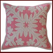 18"x18" Pink PLUMERIA Design. Hawaiian Quilted Pillow Slip. Tropical Home Decor. Gifts with Aloha...