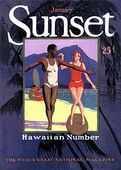 1930'3 Vintage SUNSET MAGAZINE  Cover Poster. Retro Tourist /Traveling Advertising poster. Turn of the Century Surfing Print. Nostalgia hawaiiana