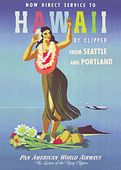 1940's Vintage Nostalgia  Hawaiiana PAN AM "Hawaii by China Clipper" Tourist Travel Advertising Poster.
